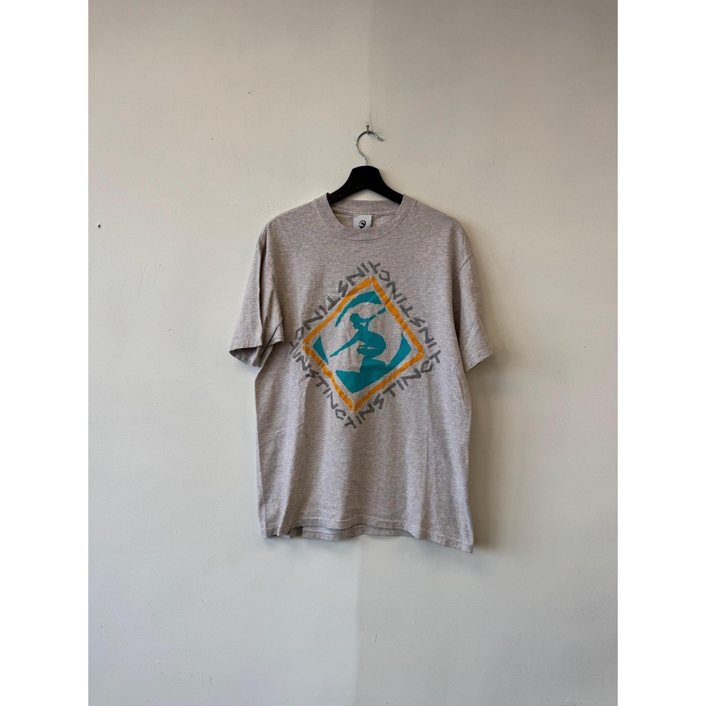 Vintage Instinct Surf Shirt‎ Mens Large Gray Surfing Sports Graphic Made USA 80s